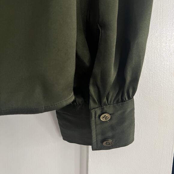 ♥️ FRAME Gillian Puff Sleeve Silk Shirt Surplus Green Long Sleeve Size M - Picture 9 of 14